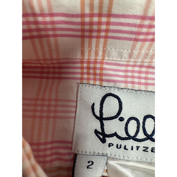 LILLY PULITZER plaid palm tree long sleeve blouse shirt size 2 - Picture 4 of 8